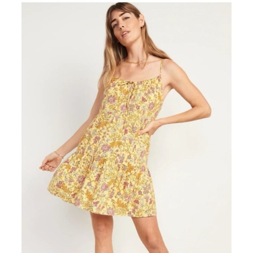 Old Navy Yellow Floral Cami Mini Dress Sundress Pockets Summer Size S